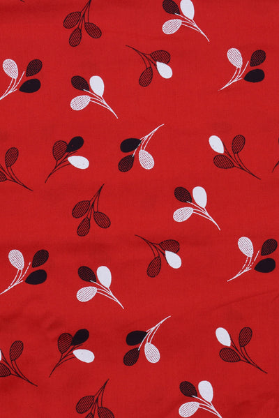 Dark Red Flower Print Rayon Fabric