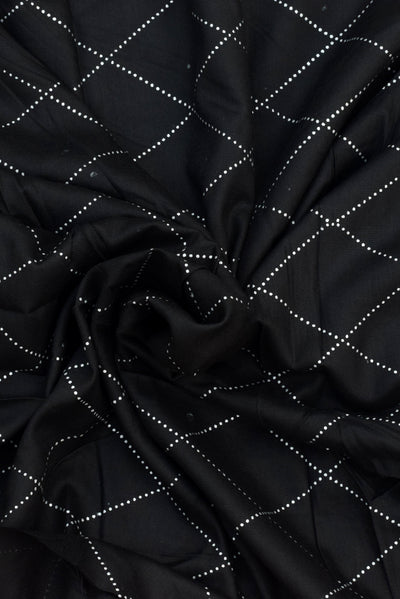 Black Russian White Bandhej Print Rayon Fabric