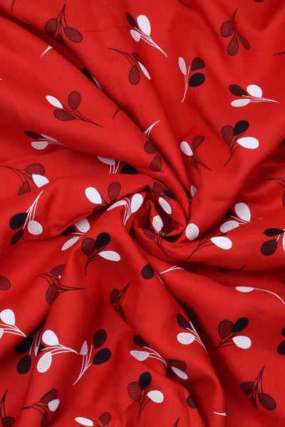 Dark Red Flower Print Rayon Fabric