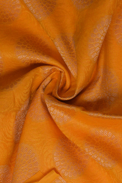 Orange Flower Print Cotton Silk Fabric