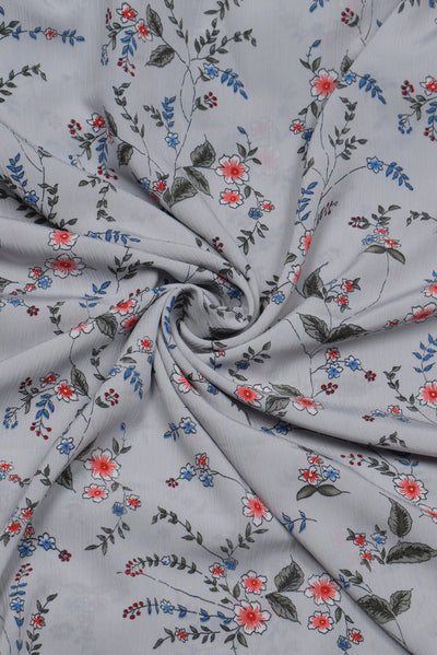 Gray Flower Print Fancy Chiffon Fabric