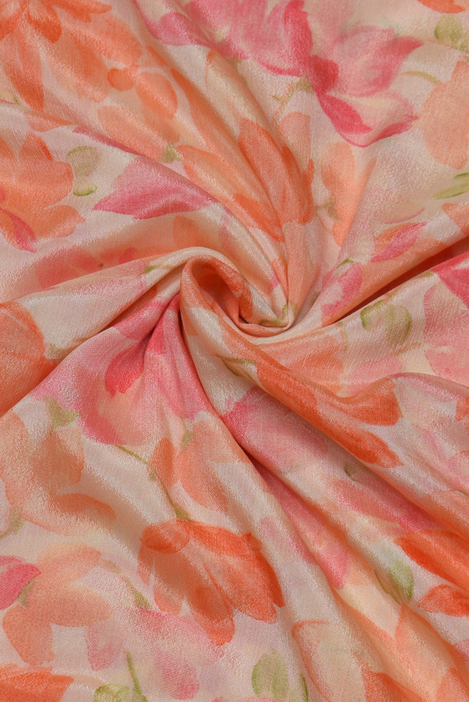 Peach Flower Print Fancy Chiffon Fabric