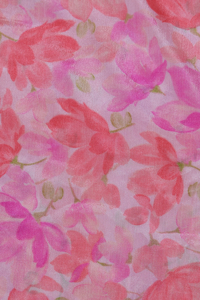 Pink Flower Print Fancy Chiffon Fabric