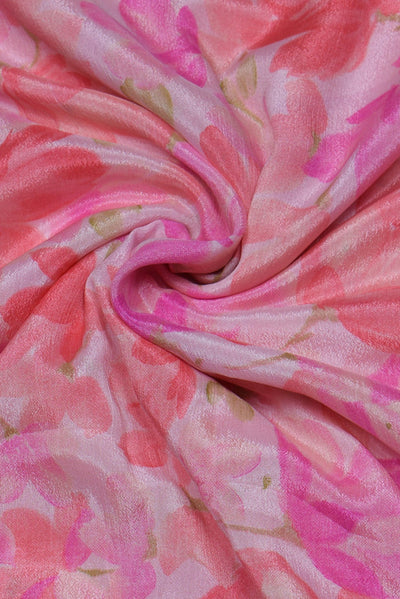 (Cut Piece 0.60 Mtr) Pink Flower Print Fancy Chiffon Fabric