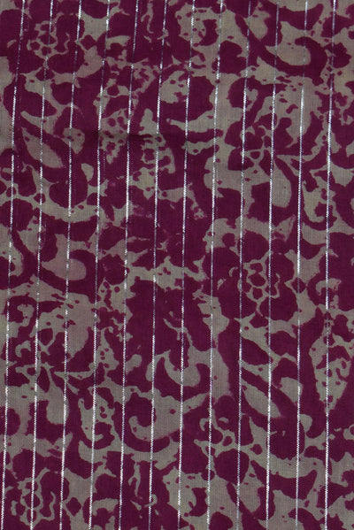 Dark Pink Flower Print Cotton Lurex Fabric