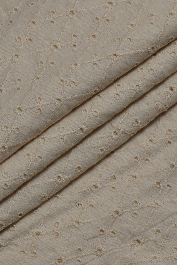 (Cut Piece 0.85 Mtr) White Cotton Fancy Fabric