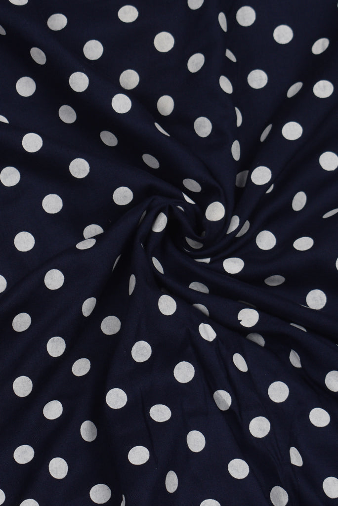 Black Polka Dots Print Rayon Fabric