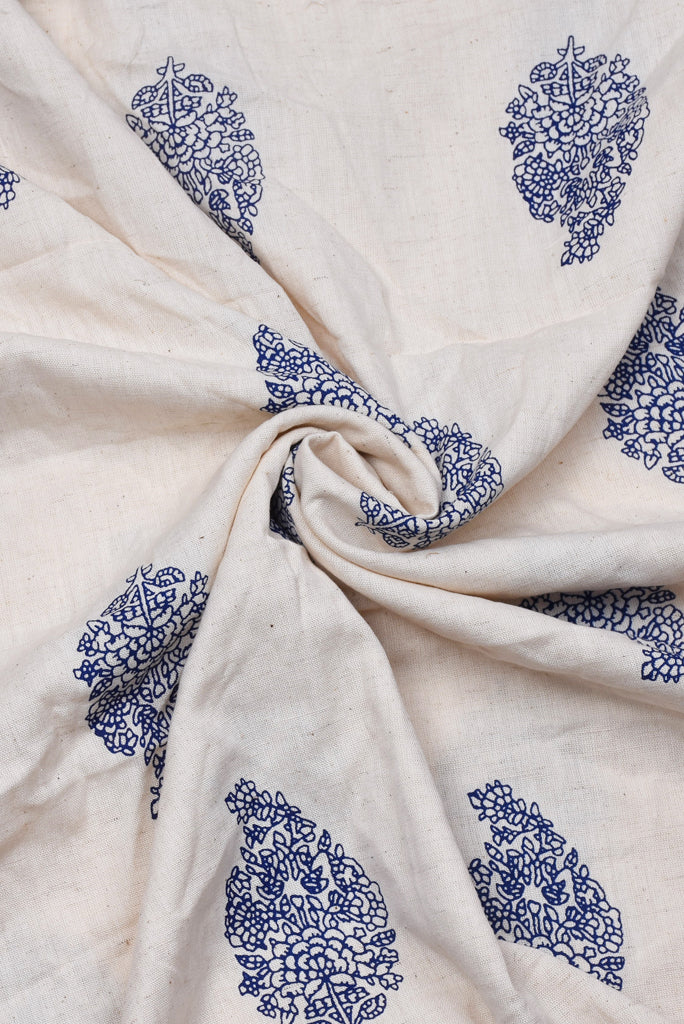 Blue Leaf Print Cotton Fabric