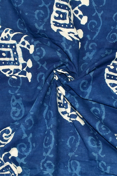 Blue Elephant Print Indigo Cotton Fabric