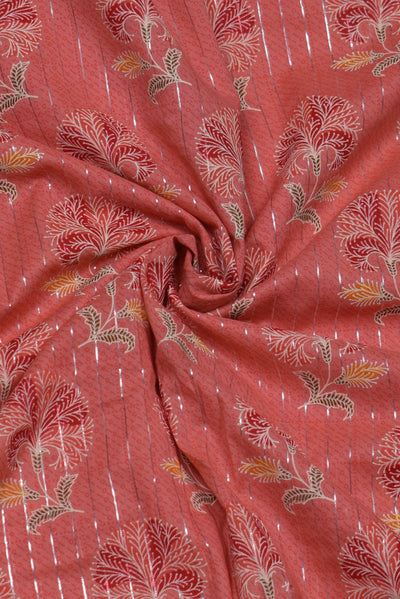 Red Flower Print Cotton Lurex Fabric