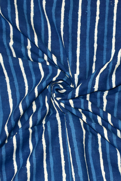 Blue Stripes Print Indigo Cotton Fabric