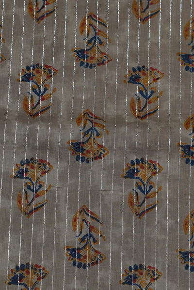 Gray Flower Print Cotton Lurex Fabric