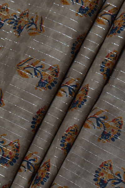 Gray Flower Print Cotton Lurex Fabric
