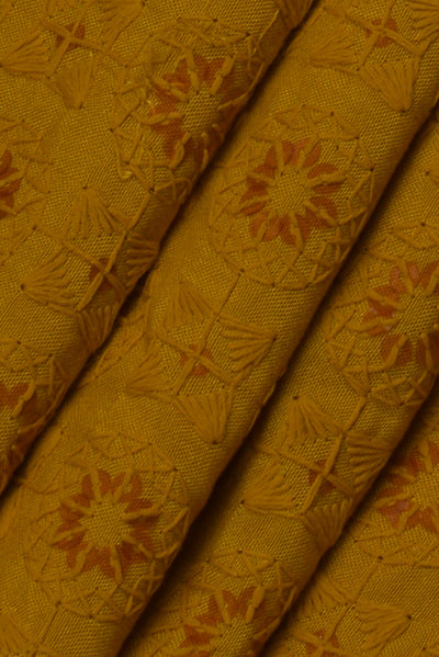 Golden Heavy Kashida Work Rayon Fabric