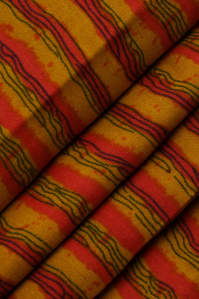 Mustard Color Stripes Print Rayon Fabric