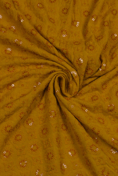 Golden Heavy Kashida Work Rayon Fabric
