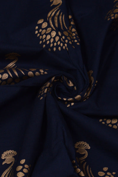 Navy Blue Brid Print Cotton Fabric