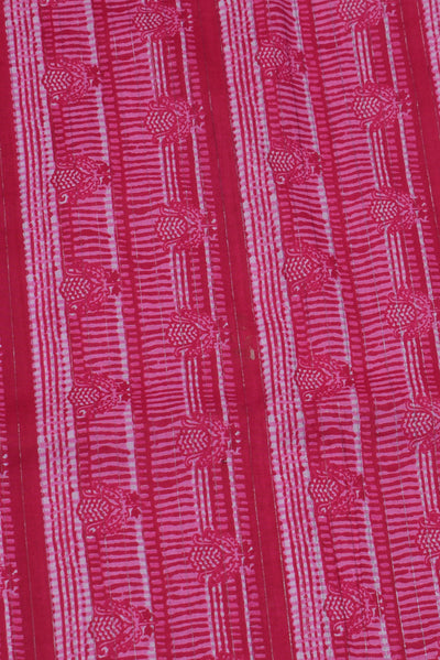 Pink Flower Print Cotton Lurex Fabric
