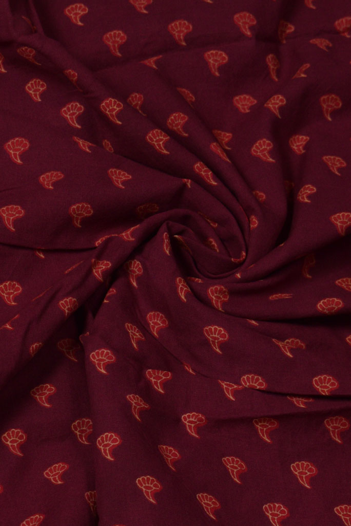 Maroon Flower Print Cotton Fabric