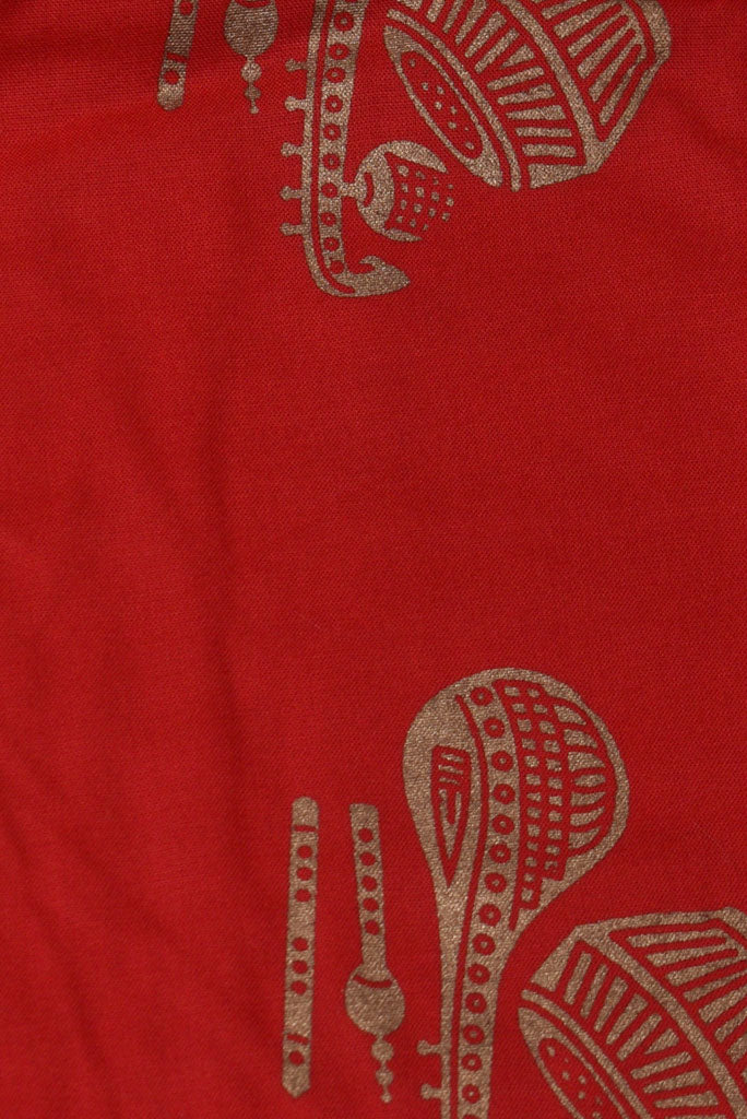 Red Music Instrument Print Rayon Fabric