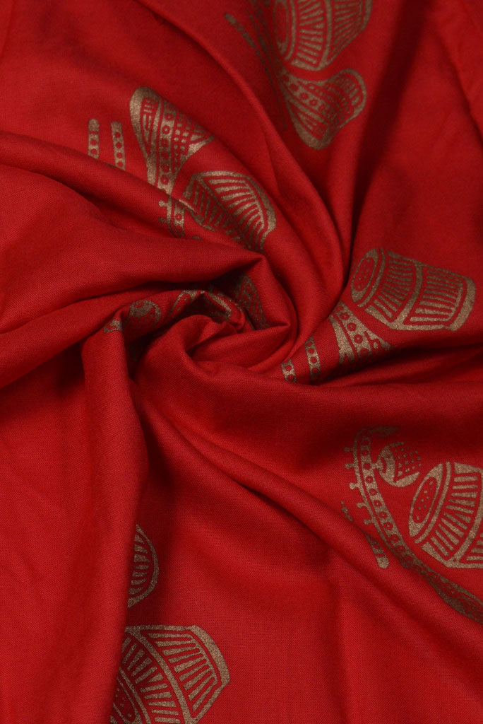 Red Music Instrument Print Rayon Fabric