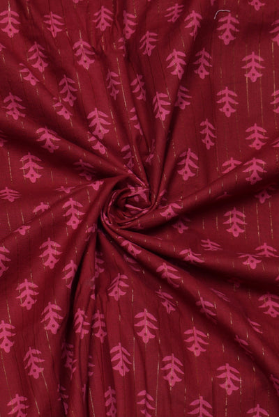Red Flower Print Cotton Lurex Fabric
