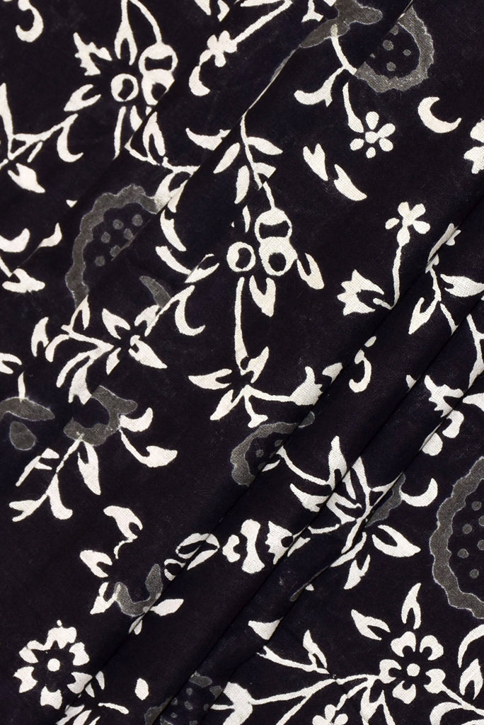 Black Flower Print Handblock Fabric