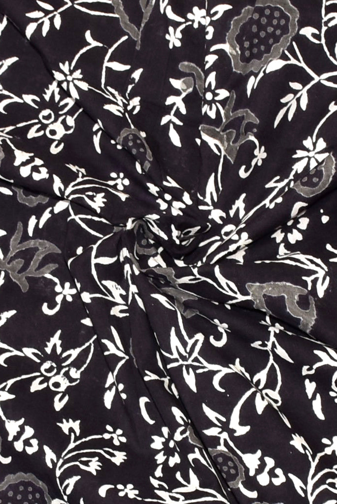 Black Flower Print Handblock Fabric