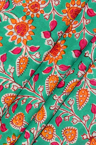 Sea Green Flower Print Cotton Fabric