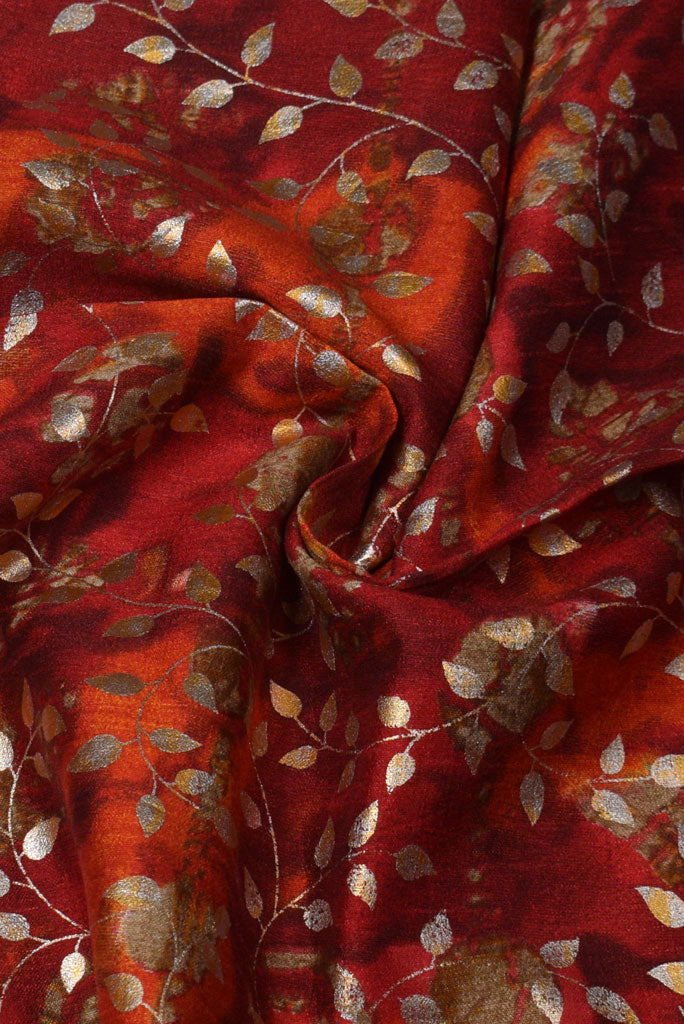 (Cut Piece 0.35Mtr) Red Flower Print Silk Fabric