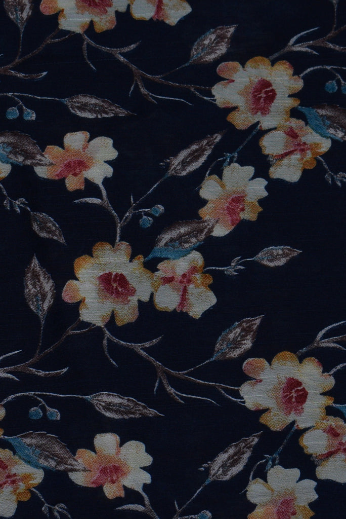 Dark Blue Flower Print Fancy Chiffon Fabric