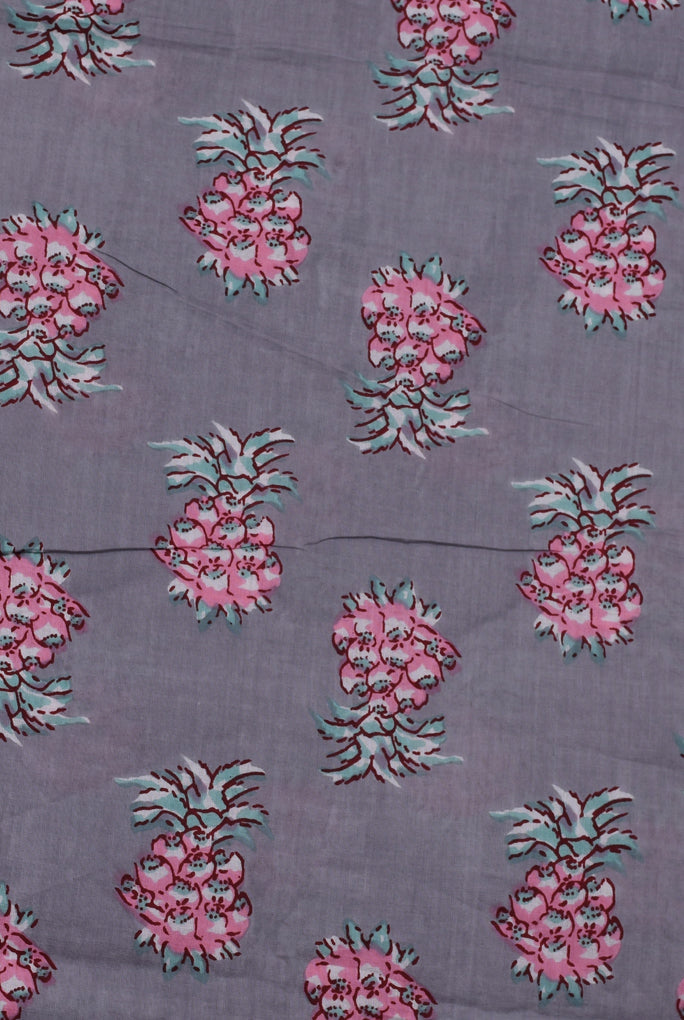 Grey Flower Print Rayon Fabric