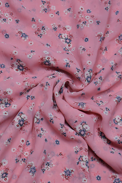 Pink Flower Print Fancy Chiffon Fabric