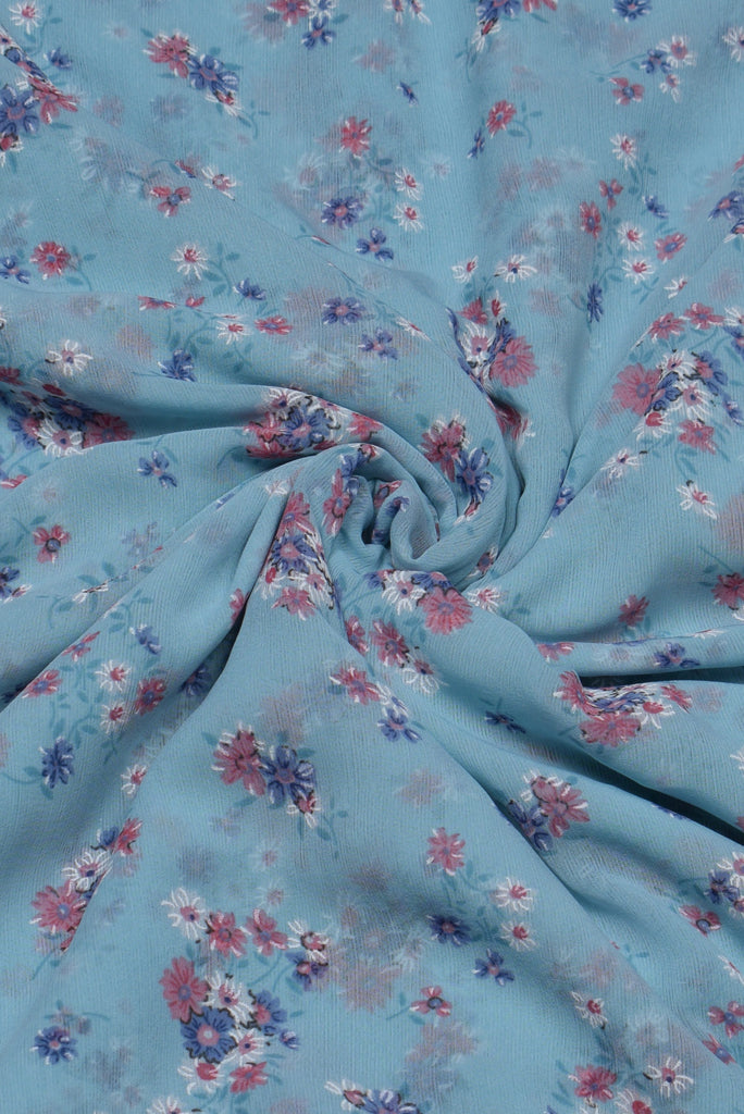 Sky Blue Flower Print Fancy Chiffon Fabric