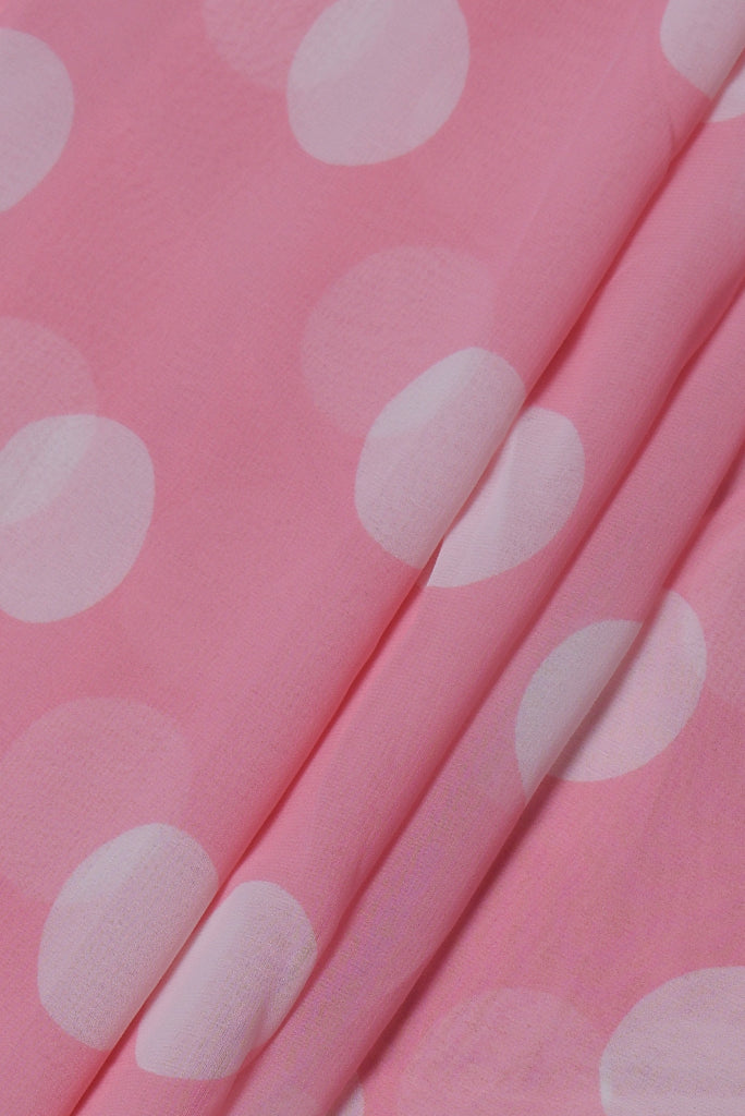 Pink Polka Dots Print Fancy Chiffon Fabric