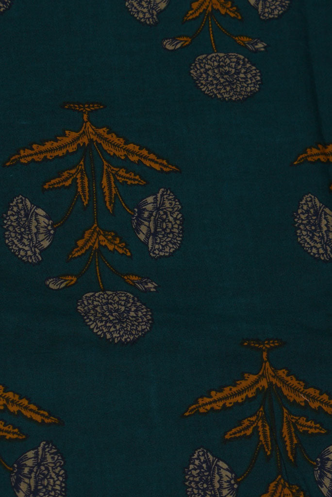 Green Flower Print Rayon Fabric