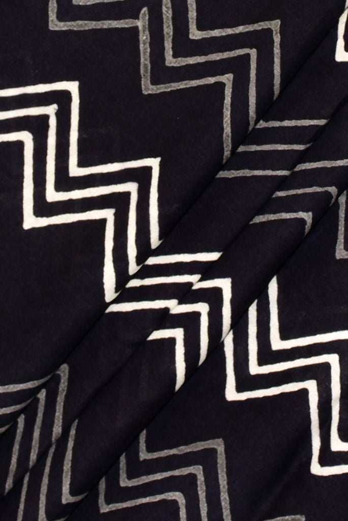Black Zig Zag Print Handblock Fabric