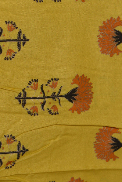 (Cut Piece 0.50 Mtr) Yellow Flower Print Rayon Fabric