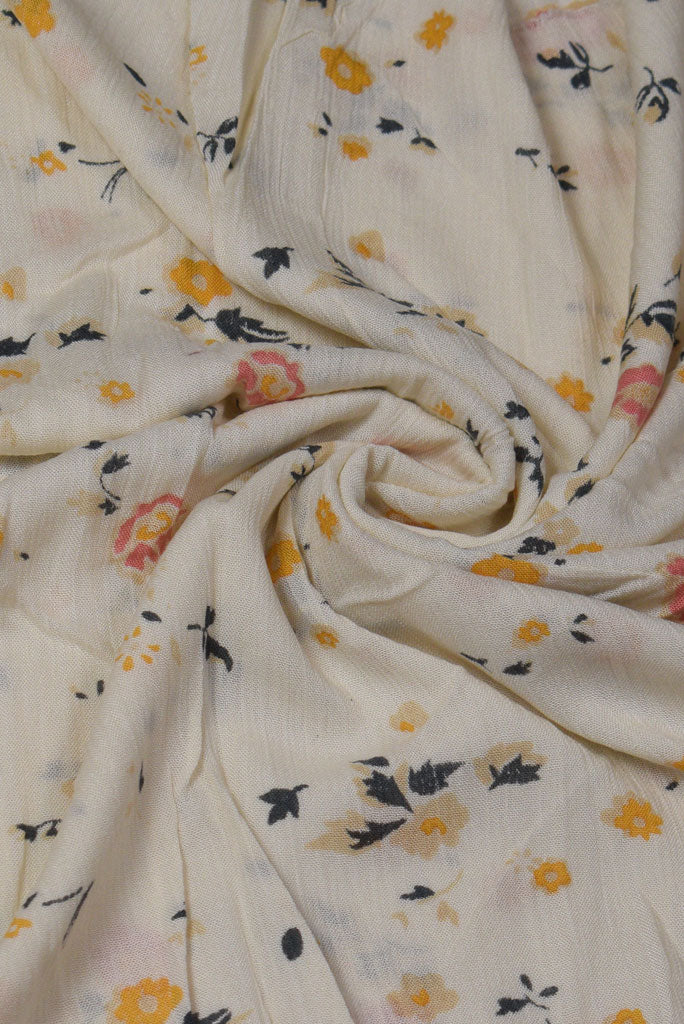 White Flower Print Rayon Fabric