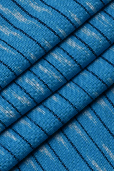 Sky Blue Stripes Print Ikat Fabric