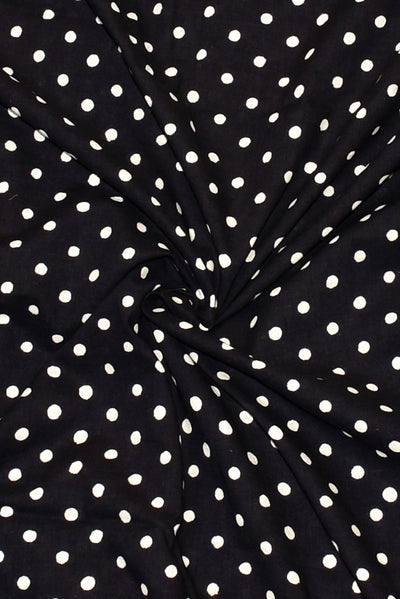 Black Polka Dots Print Handblock Fabric