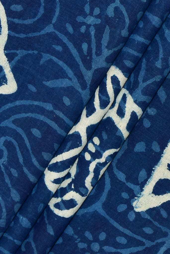 Blue Fish Print Indigo Cotton Fabric