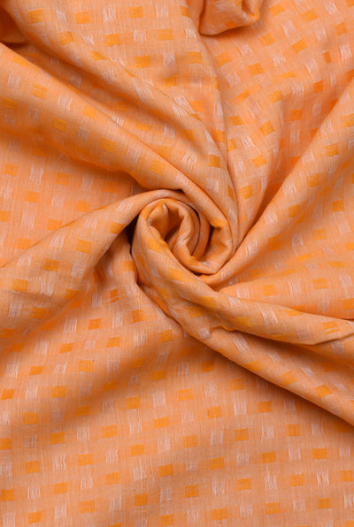Orange Checks Print Cotton Fabric