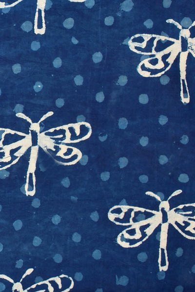 Blue Butterfly Print Indigo Cotton Fabric