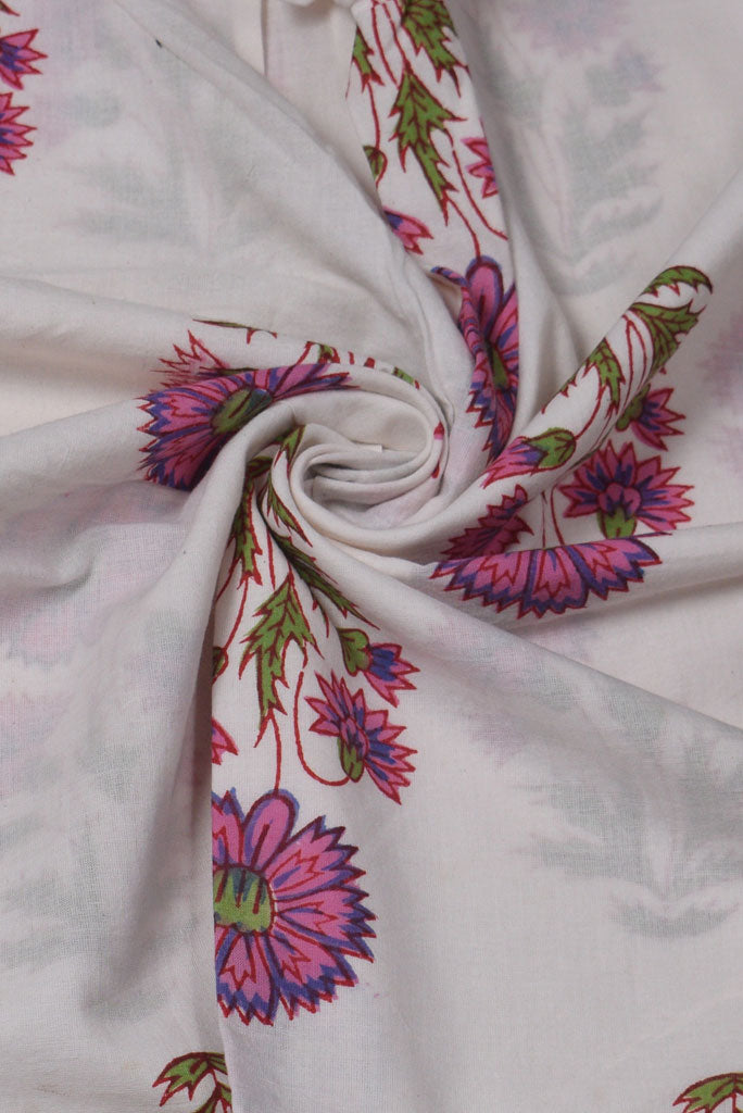 White Flower Print Cotton Fabric
