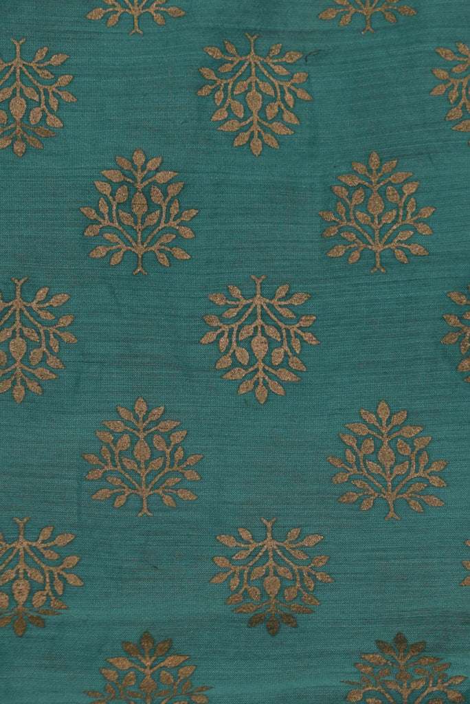 Green Flower Print Chanderi Silk Fabric