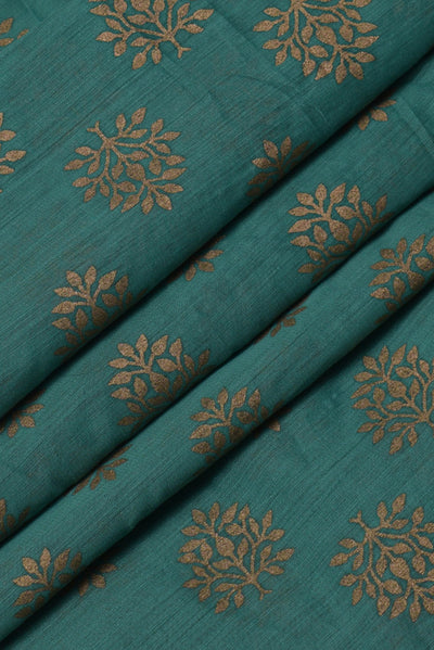 Green Flower Print Chanderi Silk Fabric