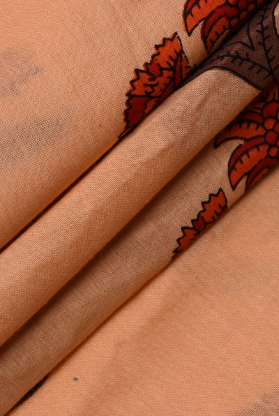 Peach Flower Print Cotton Fabric