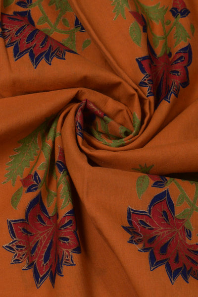 Orange Flower Print Cotton Fabric