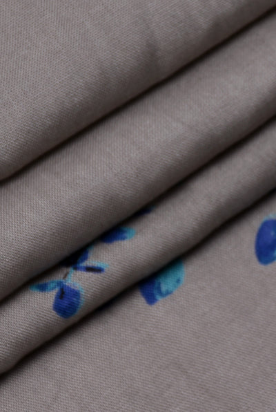 Grey Blue Flower Print Rayon Fabric